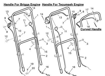 Handle Assembly Diagram and Parts List for 22275X92B 1996 Briggs and Stratton Lawn Mower